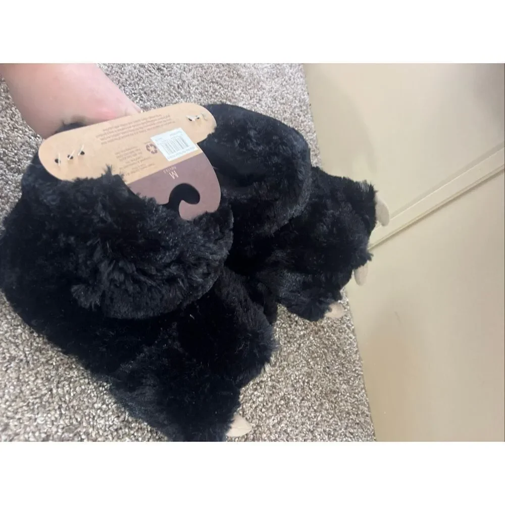 Lazy One Black Bear Paw Slippers Kids Size Medium (13-3) NEW